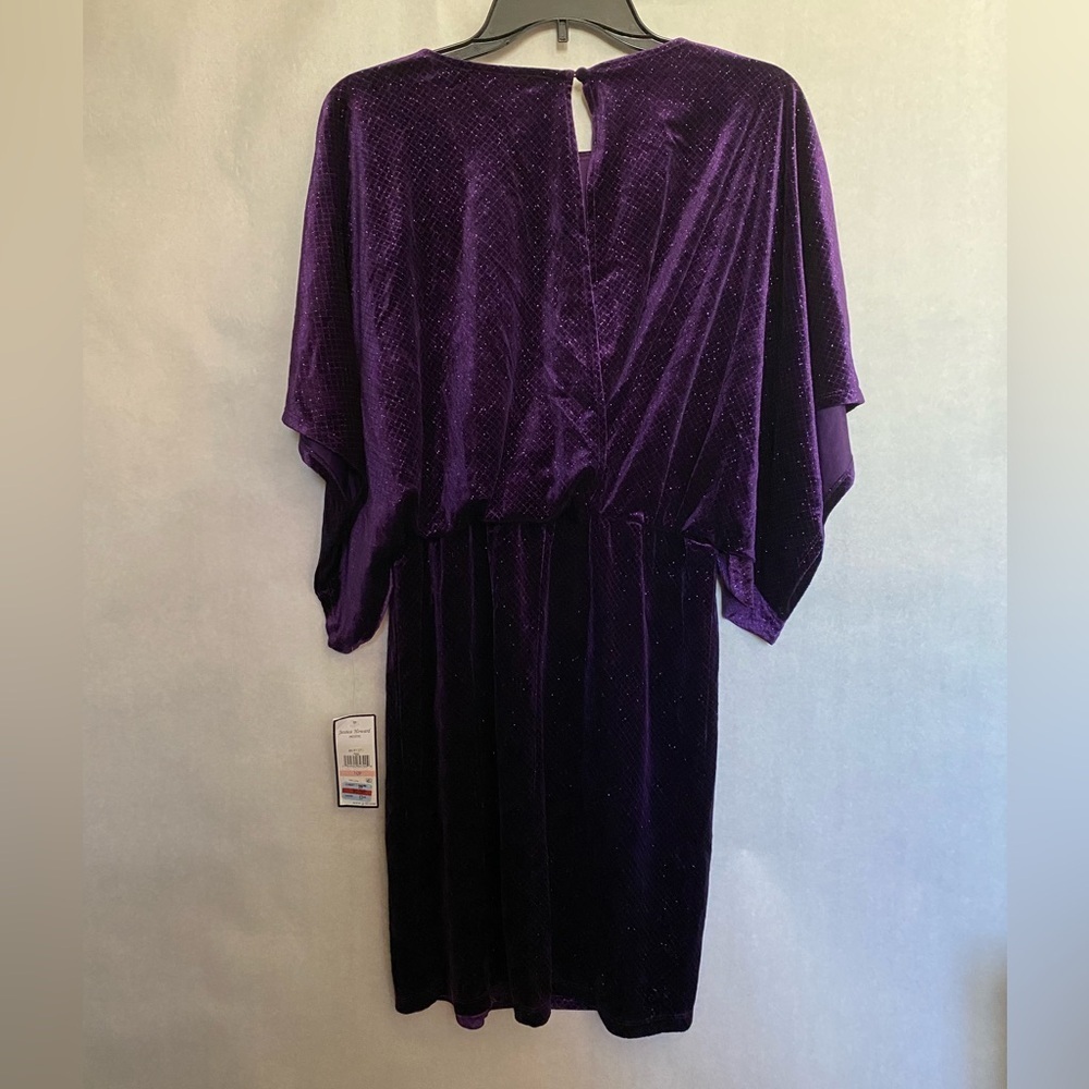 NWT Jessica Howard Purple Glitter Velvet Cocktail Dress Petite 10 Cape Sleeve - Picture 9 of 15